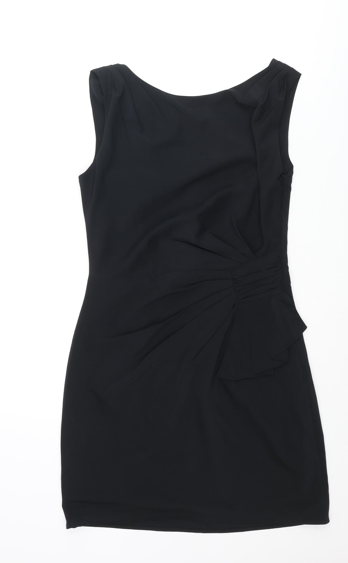 Coast Womens Black Polyester Shift Size 8 Round Neck Zip - Pleated Detail