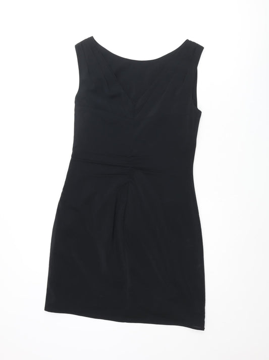 Coast Womens Black Polyester Shift Size 8 Round Neck Zip - Pleated Detail