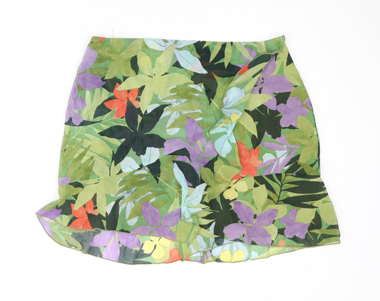 Mango Womens Multicoloured Floral Polyester Mini Skirt Size XL Zip - Frill
