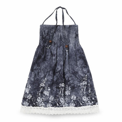 Koopai Womens Grey Tie Dye Cotton A-Line Size S Halter Pullover - Wooden Bead Lace Trim Floral Print Size S-M