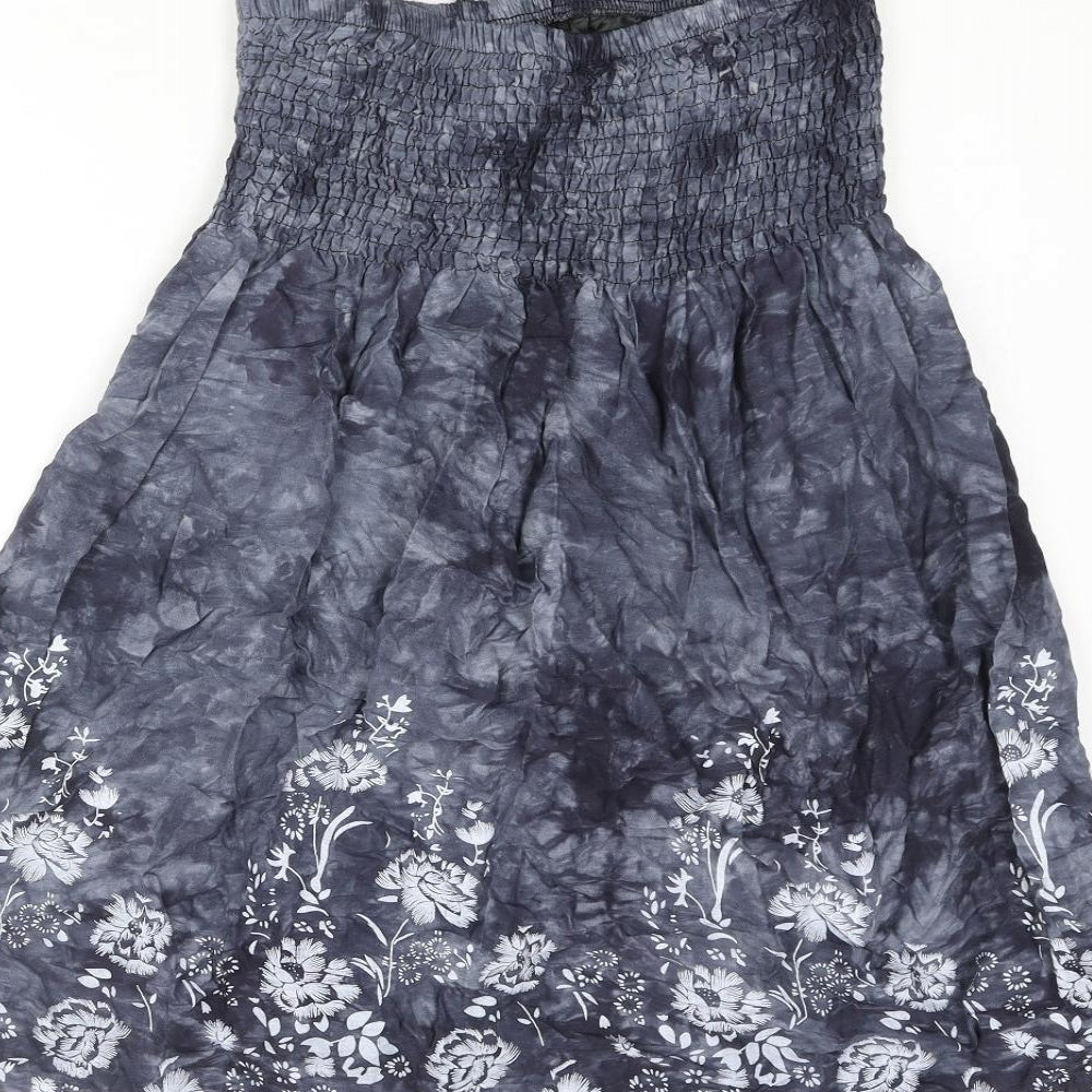 Koopai Womens Grey Tie Dye Cotton A-Line Size S Halter Pullover - Wooden Bead Lace Trim Floral Print Size S-M