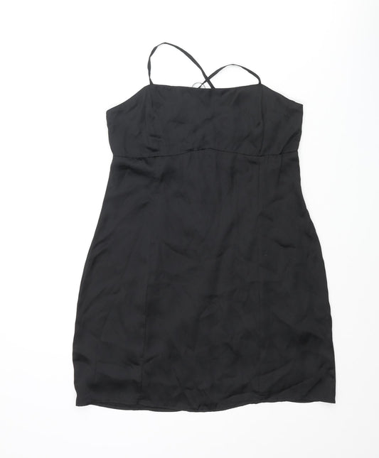 Pull&Bear Womens Black Polyester Mini Size M Square Neck Zip - Lace Up Back