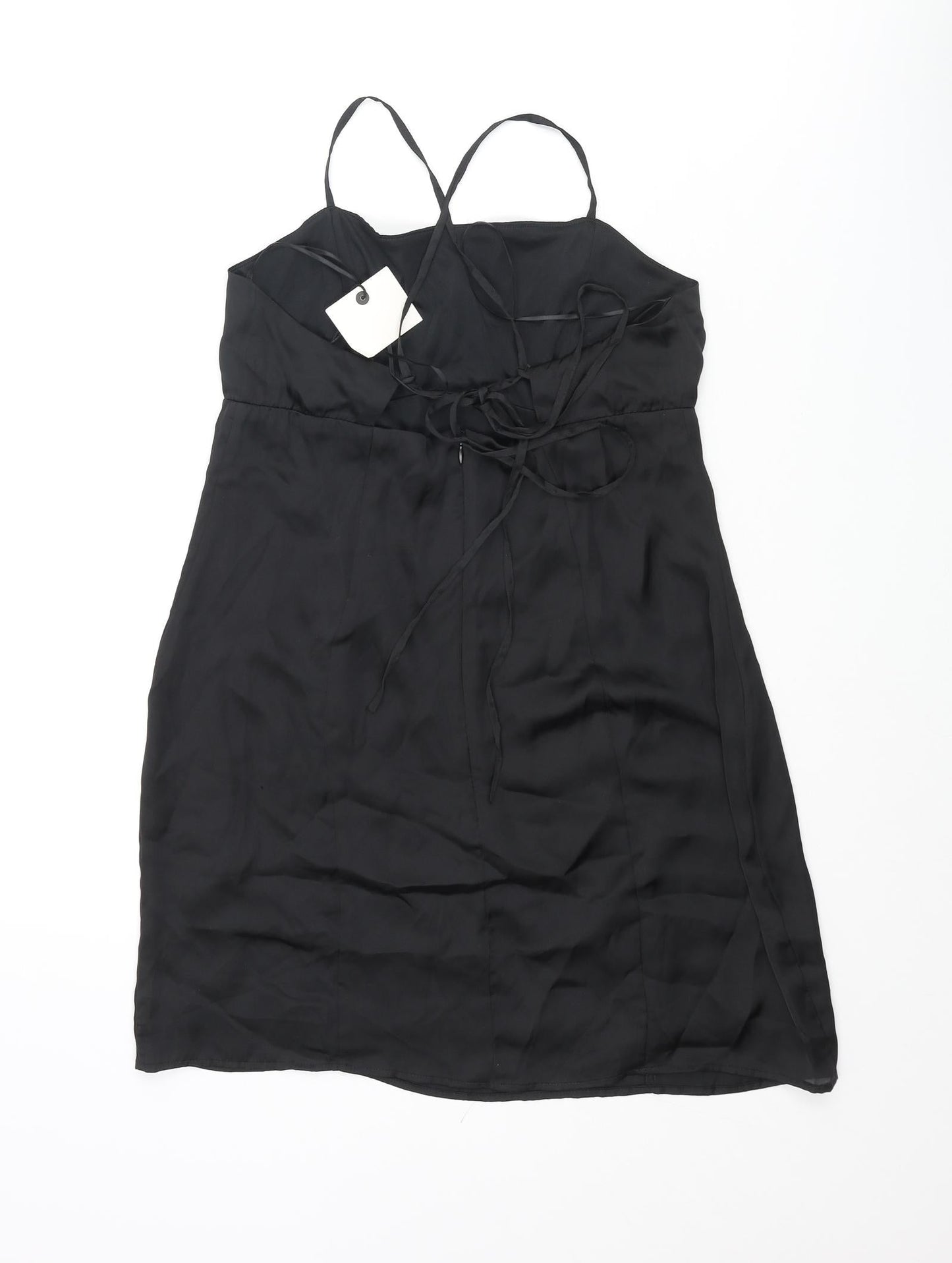 Pull&Bear Womens Black Polyester Mini Size M Square Neck Zip - Lace Up Back