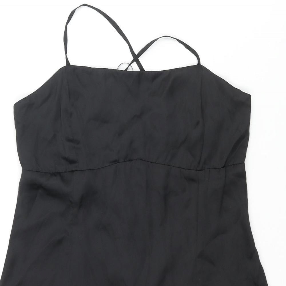 Pull&Bear Womens Black Polyester Mini Size M Square Neck Zip - Lace Up Back