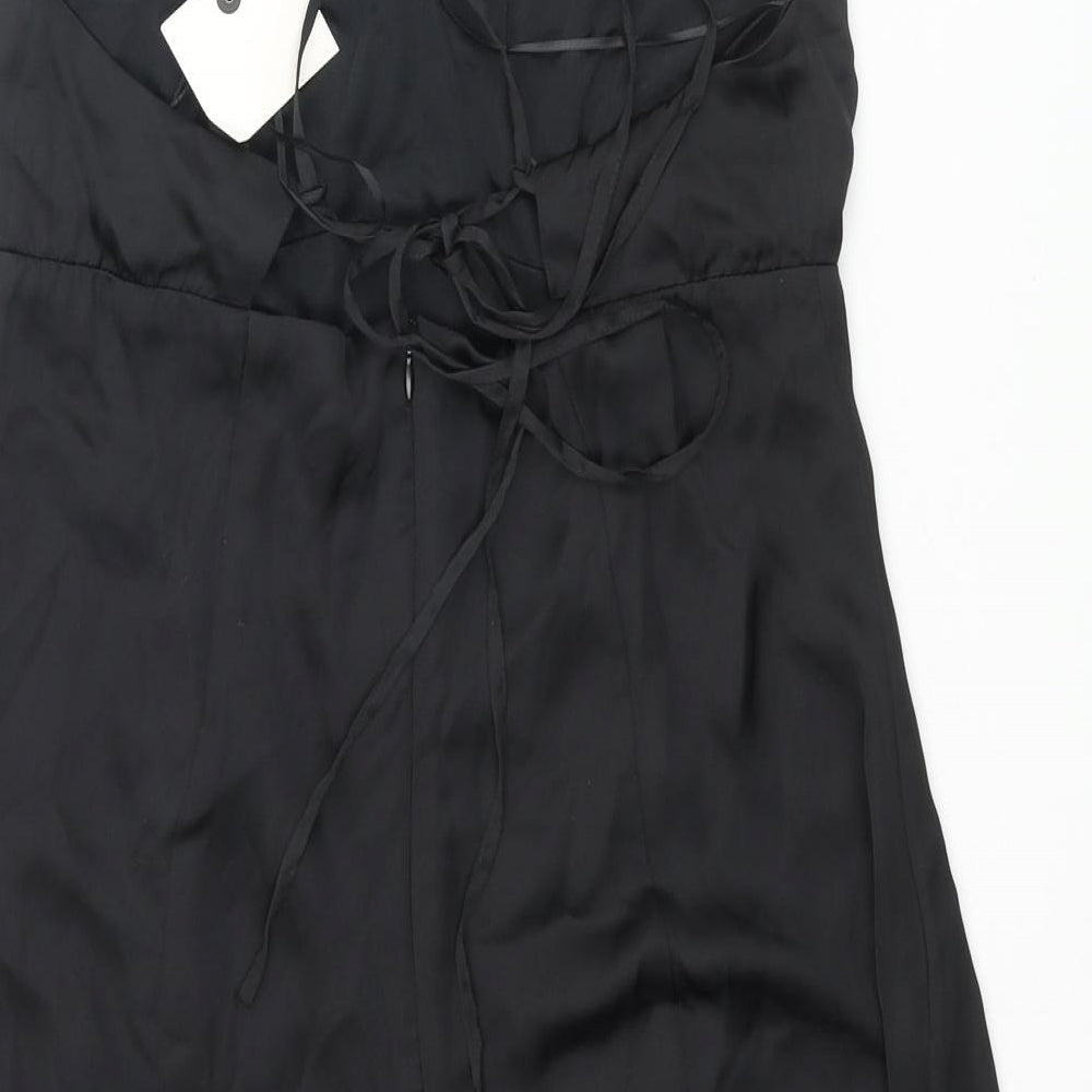 Pull&Bear Womens Black Polyester Mini Size M Square Neck Zip - Lace Up Back