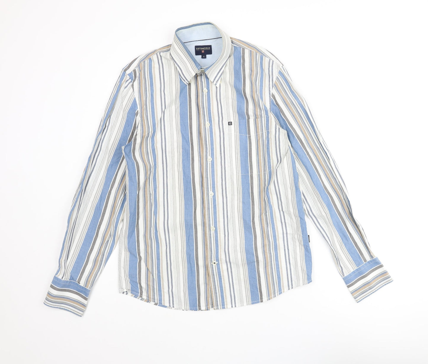 Cottonfield Mens Multicoloured Striped Cotton Button-Up Size S Collared Button