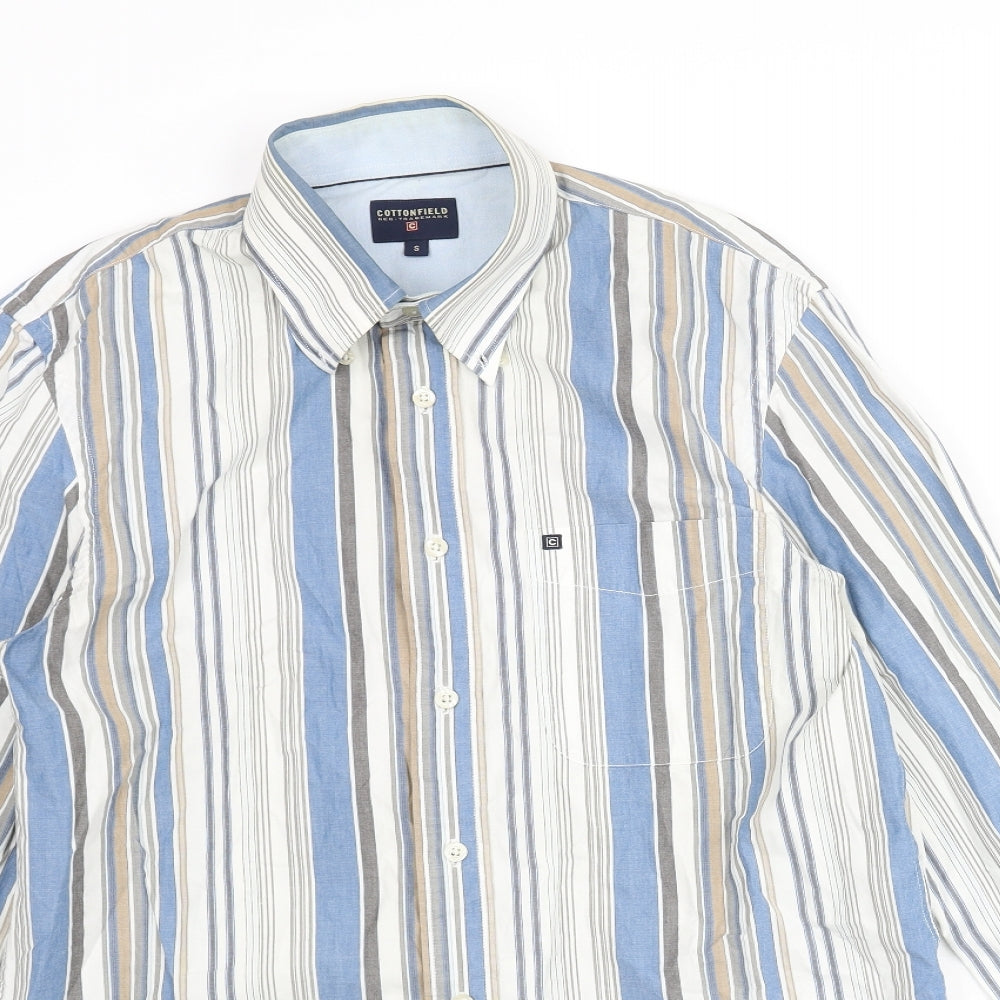 Cottonfield Mens Multicoloured Striped Cotton Button-Up Size S Collared Button