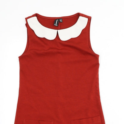 Izabel London Womens Red Polyester A-Line Size 8 Collared Pullover