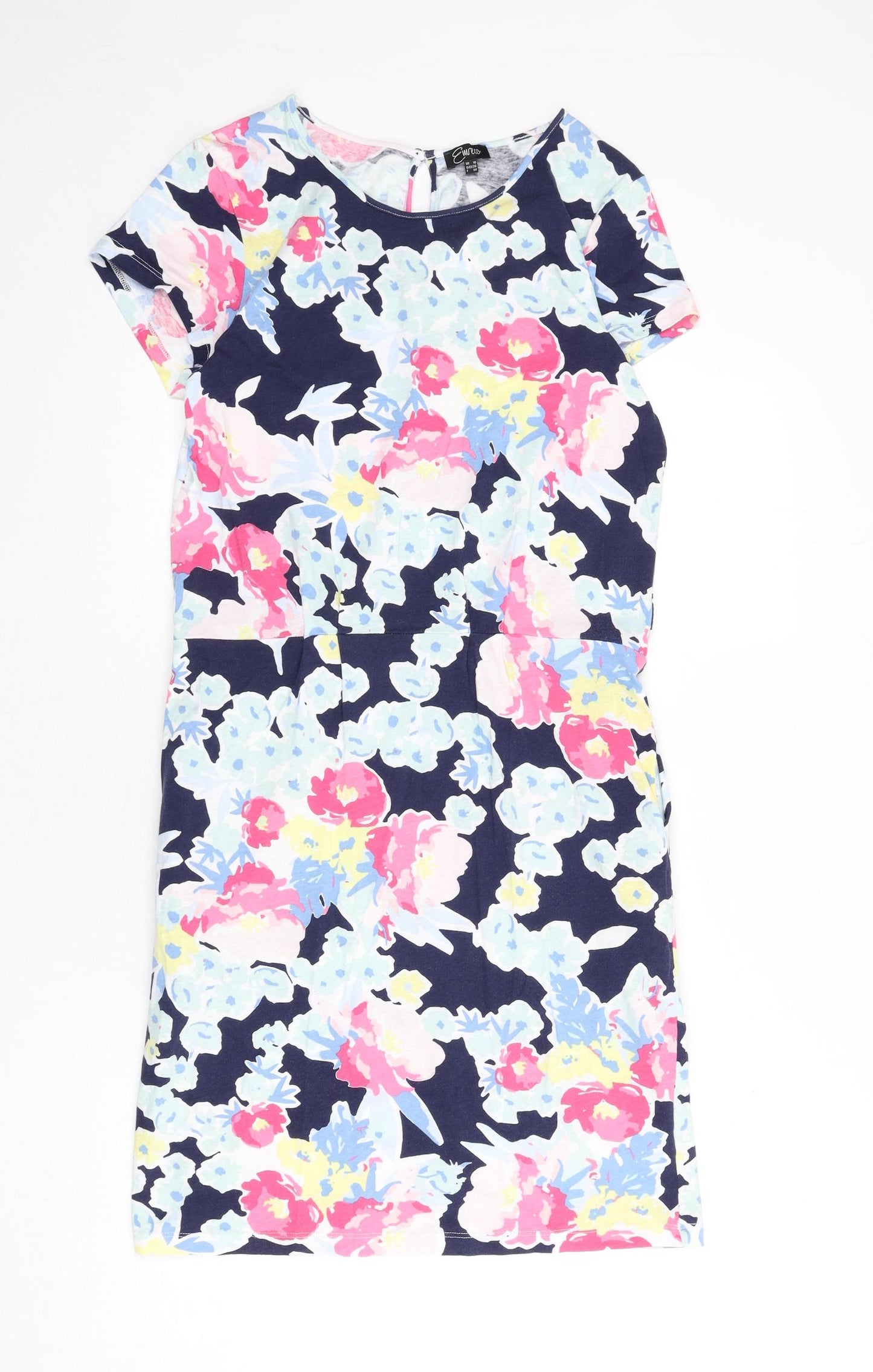 Eureco Womens Multicoloured Floral Cotton A-Line Size 10 Round Neck Button