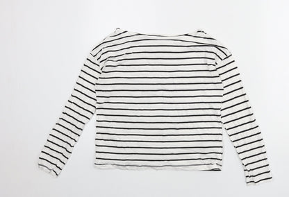 Divided by H&M Womens White Striped Cotton Basic T-Shirt Size XS Boat Neck