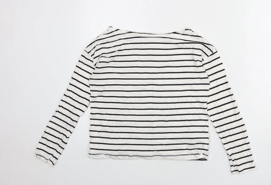 Divided by H&M Womens White Striped Cotton Basic T-Shirt Size XS Boat Neck