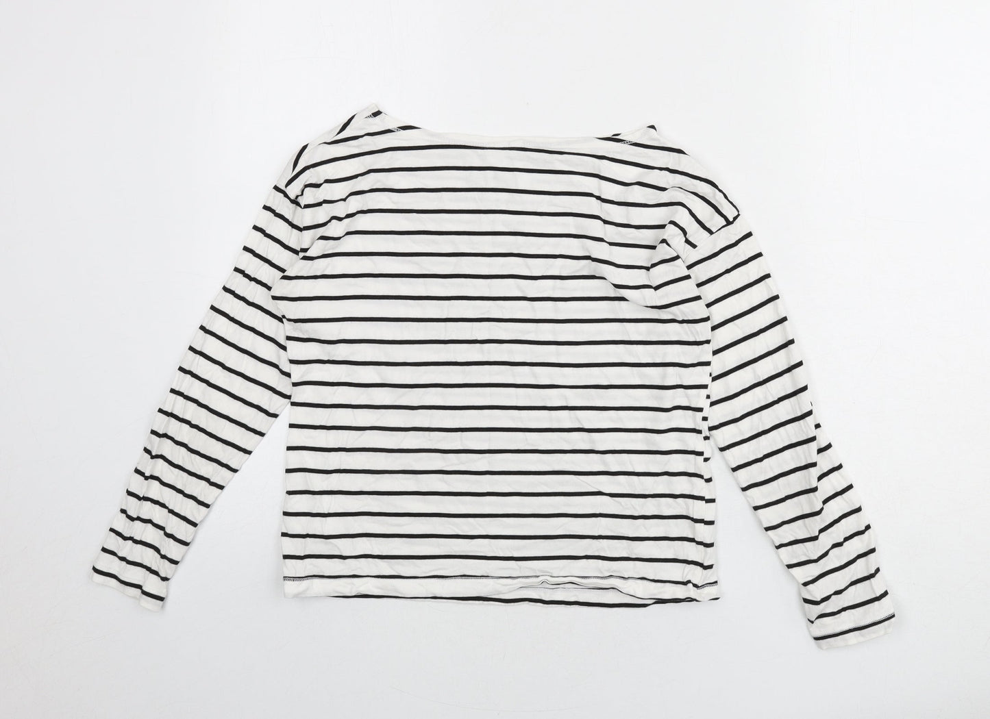 Divided by H&M Womens White Striped Cotton Basic T-Shirt Size XS Boat Neck