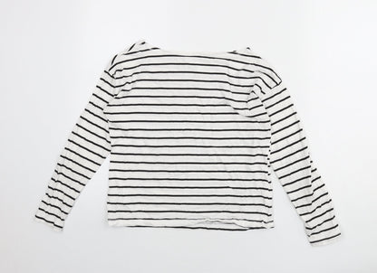 Divided by H&M Womens White Striped Cotton Basic T-Shirt Size XS Boat Neck