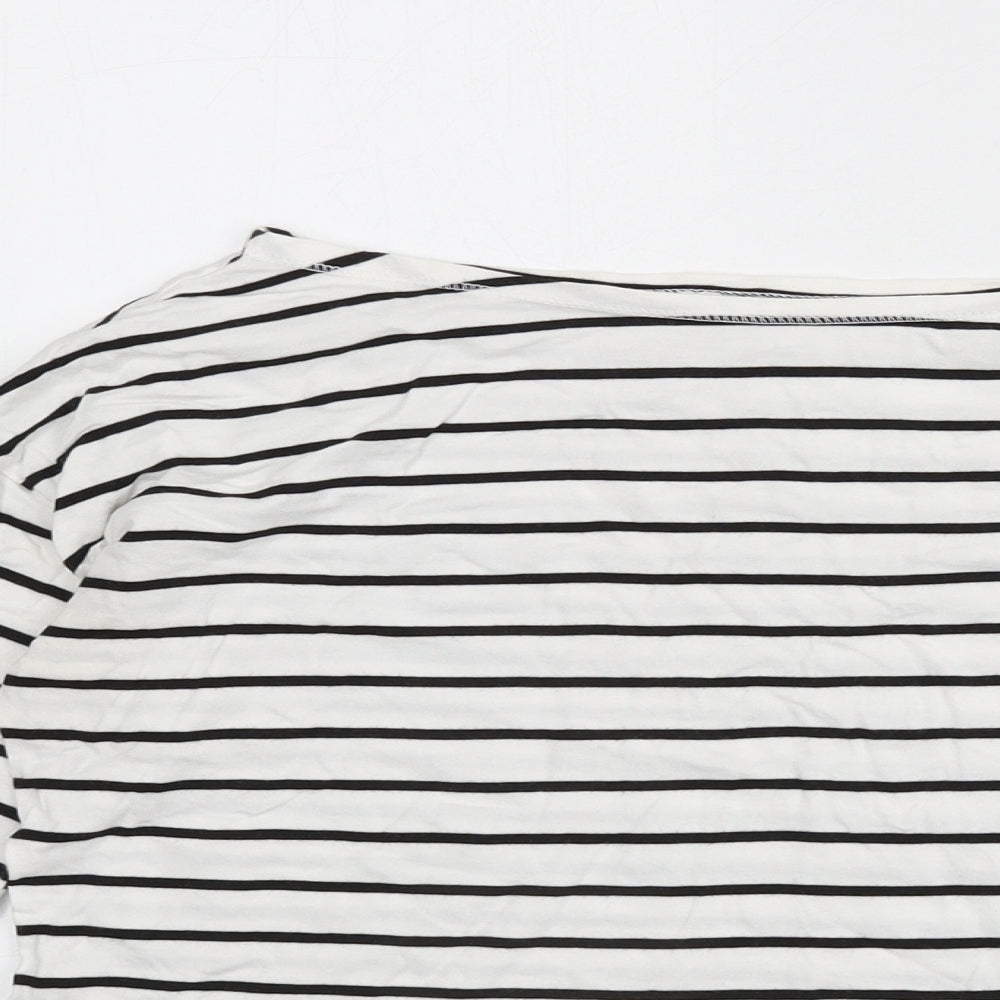 Divided by H&M Womens White Striped Cotton Basic T-Shirt Size XS Boat Neck