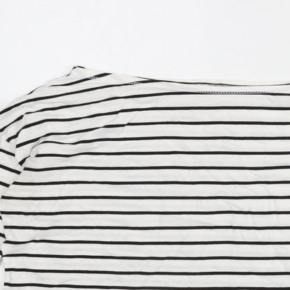 Divided by H&M Womens White Striped Cotton Basic T-Shirt Size XS Boat Neck