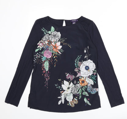 Oasis Womens Blue Floral Viscose Basic Blouse Size XS Round Neck