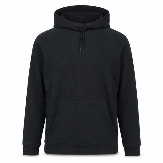 Front view of Jordan men’s black cotton pullover hoodie, size M