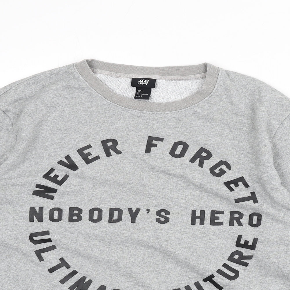 H&M Womens Grey Cotton Pullover Sweatshirt Size L Pullover - Slogan