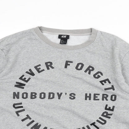 H&M Womens Grey Cotton Pullover Sweatshirt Size L Pullover - Slogan