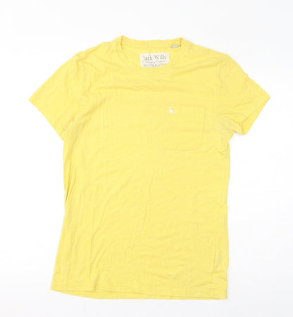 Jack Wills Womens Yellow Cotton Basic T-Shirt Size S Round Neck
