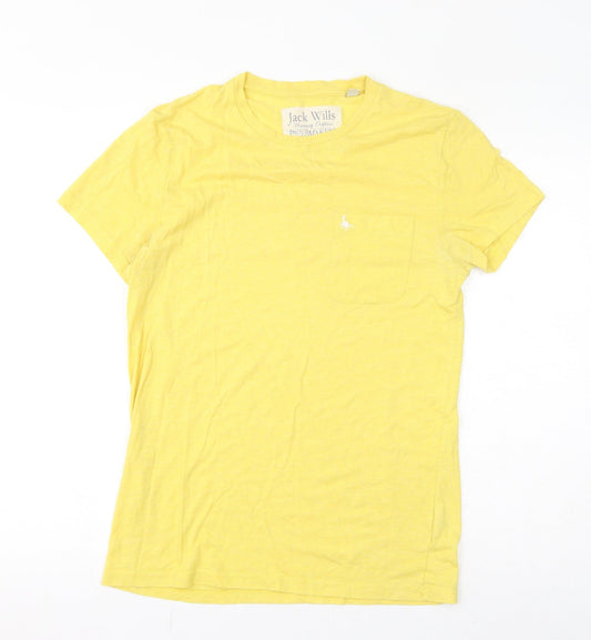 Jack Wills Womens Yellow Cotton Basic T-Shirt Size S Round Neck