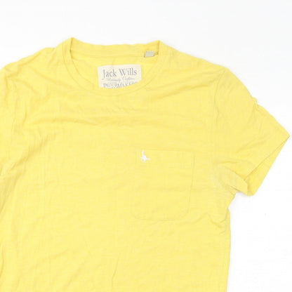 Jack Wills Womens Yellow Cotton Basic T-Shirt Size S Round Neck