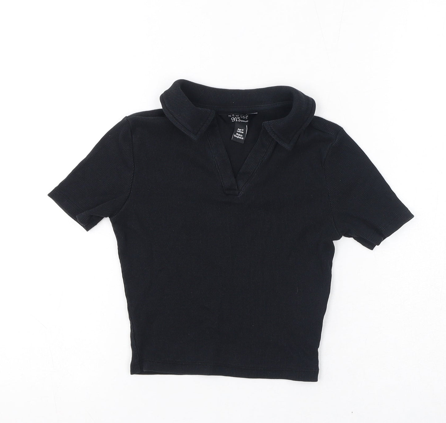 New Look Girls Black Cotton Basic T-Shirt Size 9 Years V-Neck Pullover