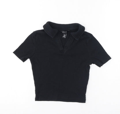 New Look Girls Black Cotton Basic T-Shirt Size 9 Years V-Neck Pullover