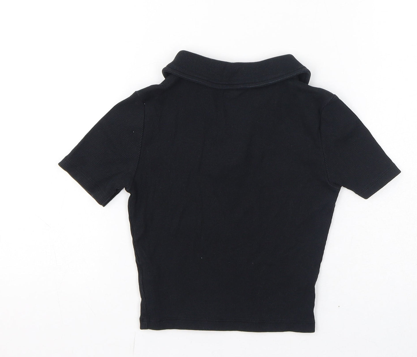 New Look Girls Black Cotton Basic T-Shirt Size 9 Years V-Neck Pullover