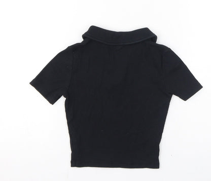 New Look Girls Black Cotton Basic T-Shirt Size 9 Years V-Neck Pullover