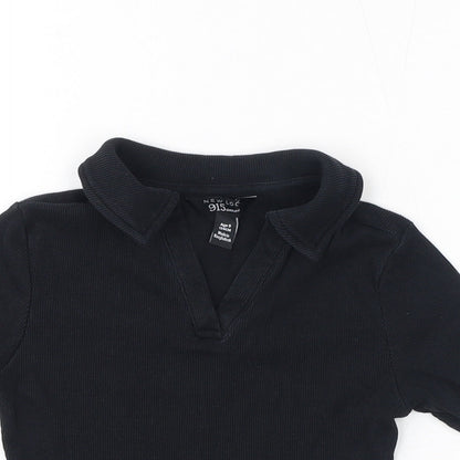 New Look Girls Black Cotton Basic T-Shirt Size 9 Years V-Neck Pullover
