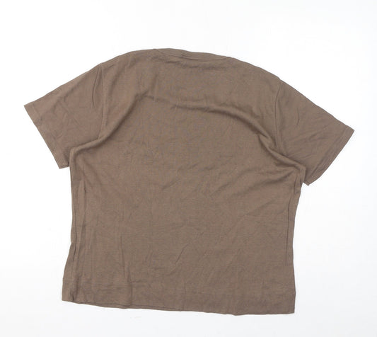Fransa Womens Brown Cotton Basic T-Shirt Size XL Round Neck - Logo