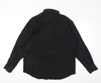NEXT Mens Black Cotton Button-Up Size M Collared Button
