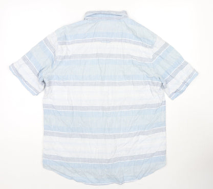 Sandstone Mens Blue Striped Cotton Button-Up Size M Collared Button