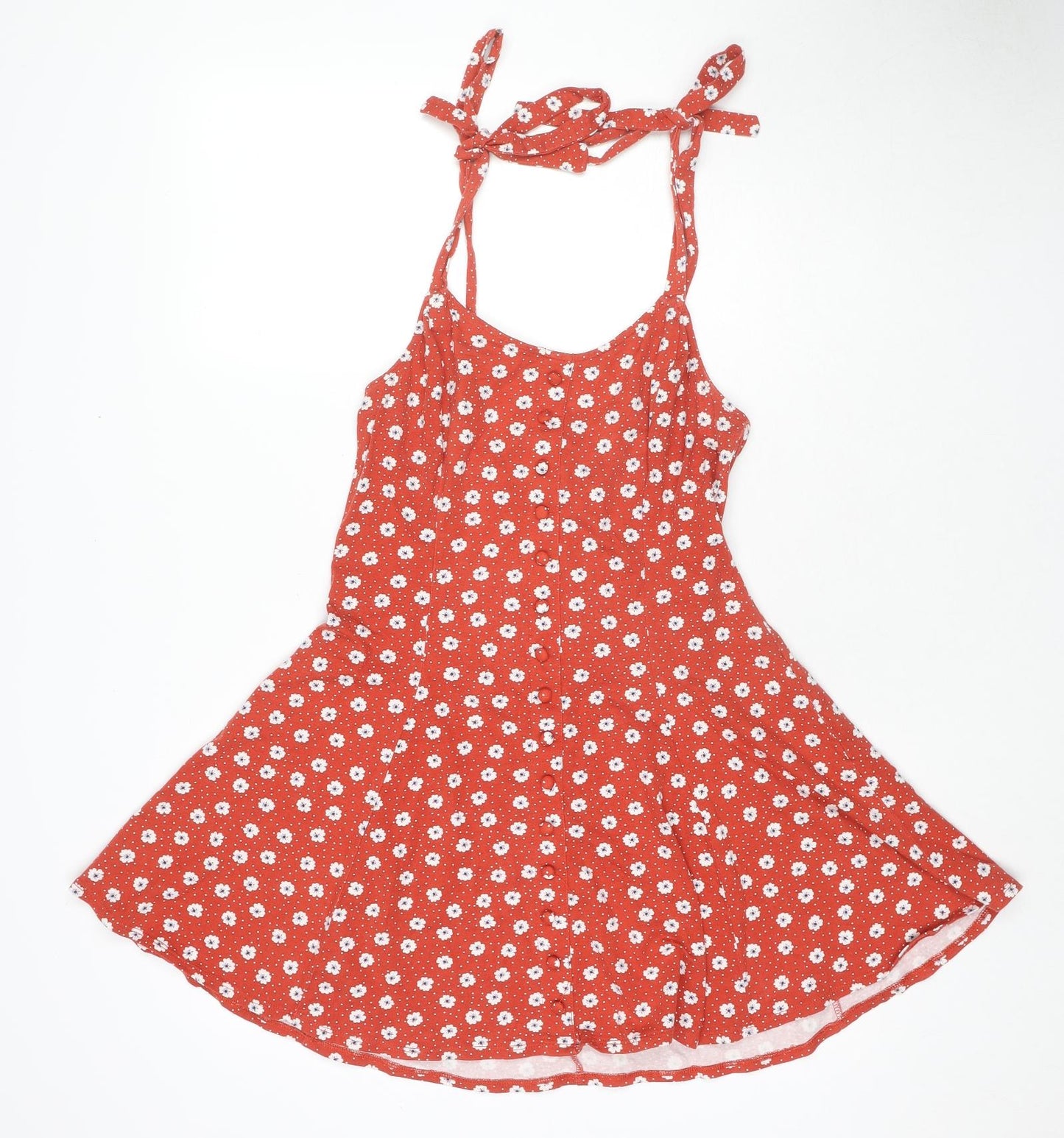 FOREVER 21 Womens Red Polka Dot Cotton Tank Dress Size L Round Neck Pullover - Flowers