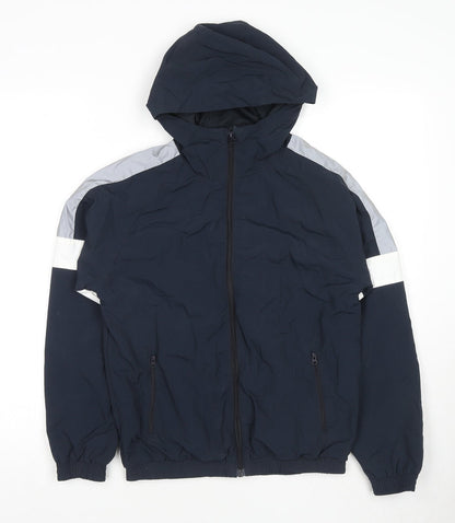 Additional front view of Next boys’ blue colourblock jacket, size 12, years zip
