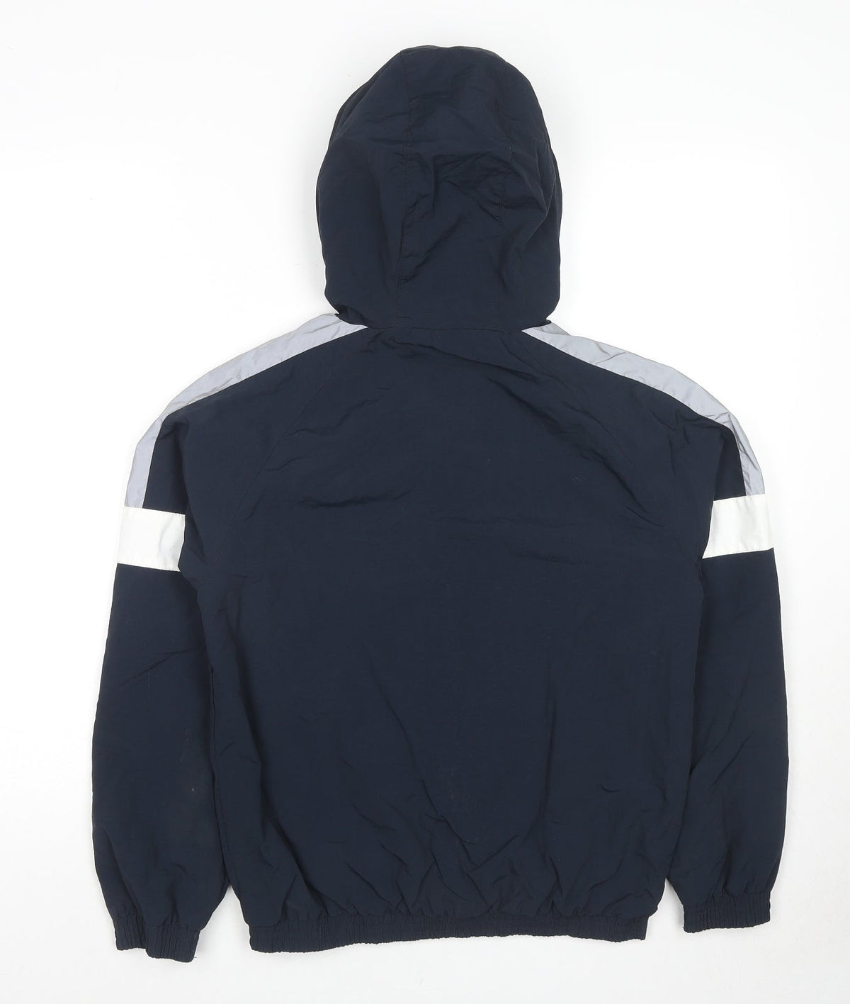 Back view of Next boys’ blue colourblock jacket, size 12, years zip