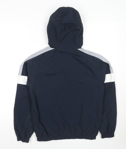 Back view of Next boys’ blue colourblock jacket, size 12, years zip