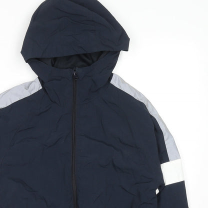 Close-up detail of Next boys’ blue colourblock jacket, size 12, years zip