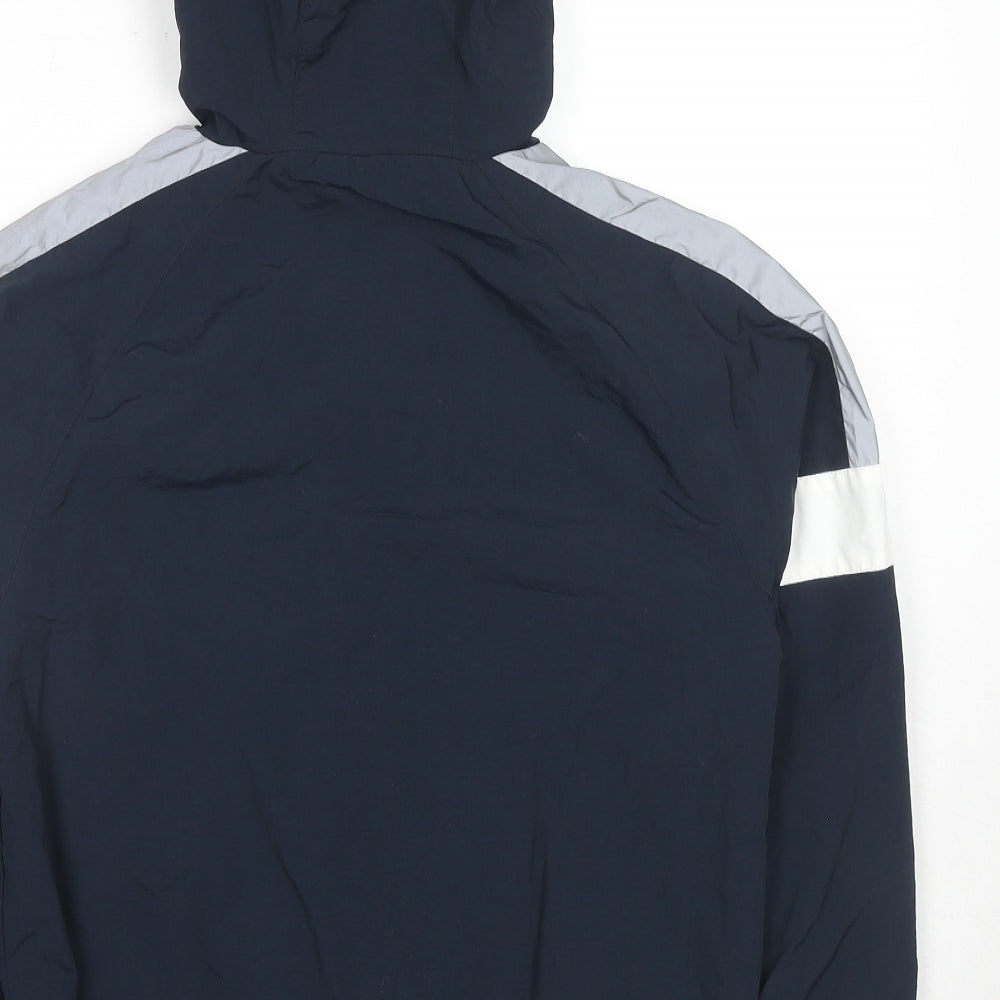 Brand and care label for Next boys’ blue colourblock jacket, size 12, years zip