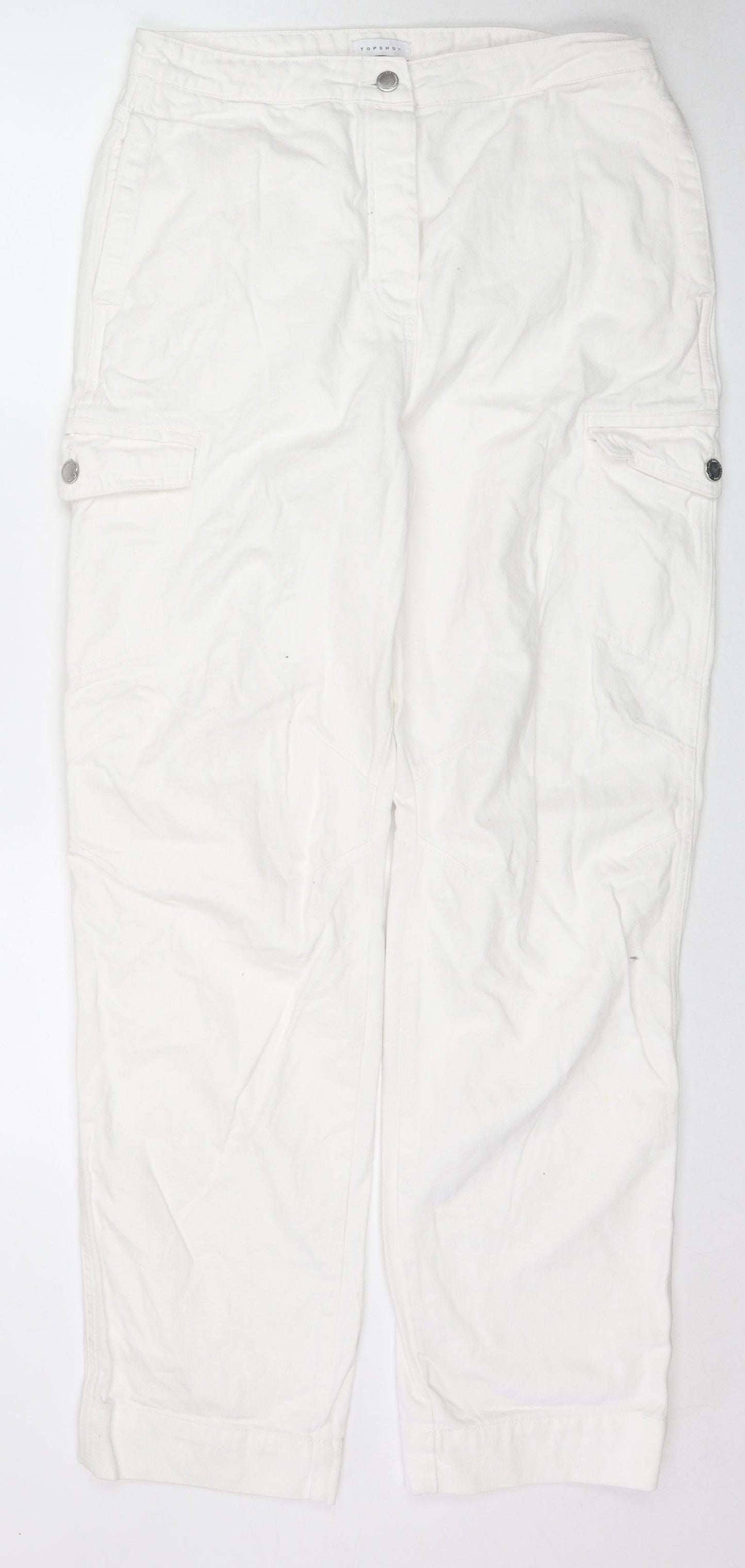 Topshop Womens White Cotton Straight Jeans Size 14 L31 in Regular Zip - Cargo Style