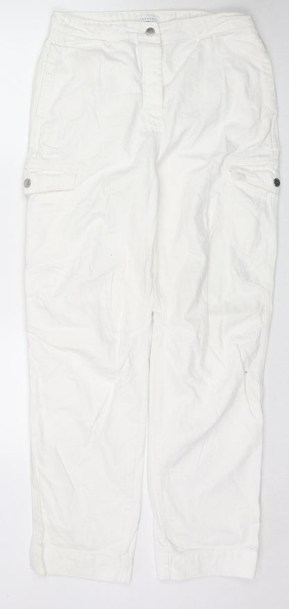 Topshop Womens White Cotton Straight Jeans Size 14 L31 in Regular Zip - Cargo Style