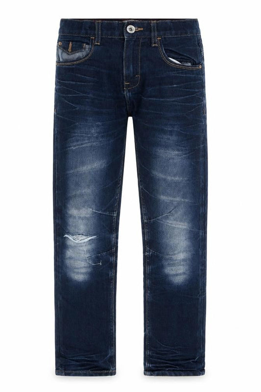 Premium Denim Boys Blue Cotton Straight Jeans Size 11 Years L27 in Regular Zip - Distressed