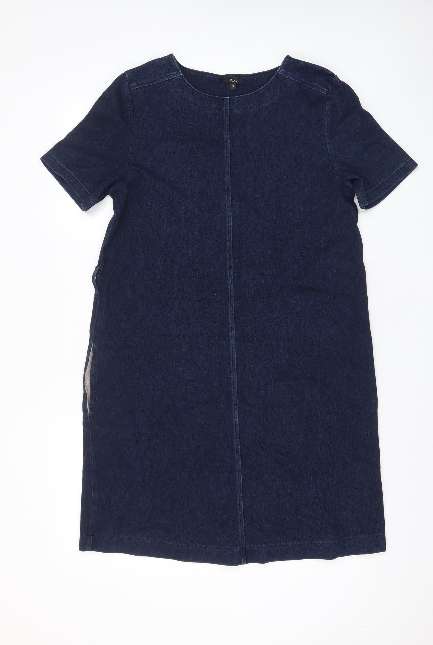 NEXT Womens Blue Cotton A-Line Size 10 Boat Neck Pullover - Pockets