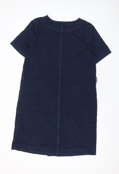 NEXT Womens Blue Cotton A-Line Size 10 Boat Neck Pullover - Pockets