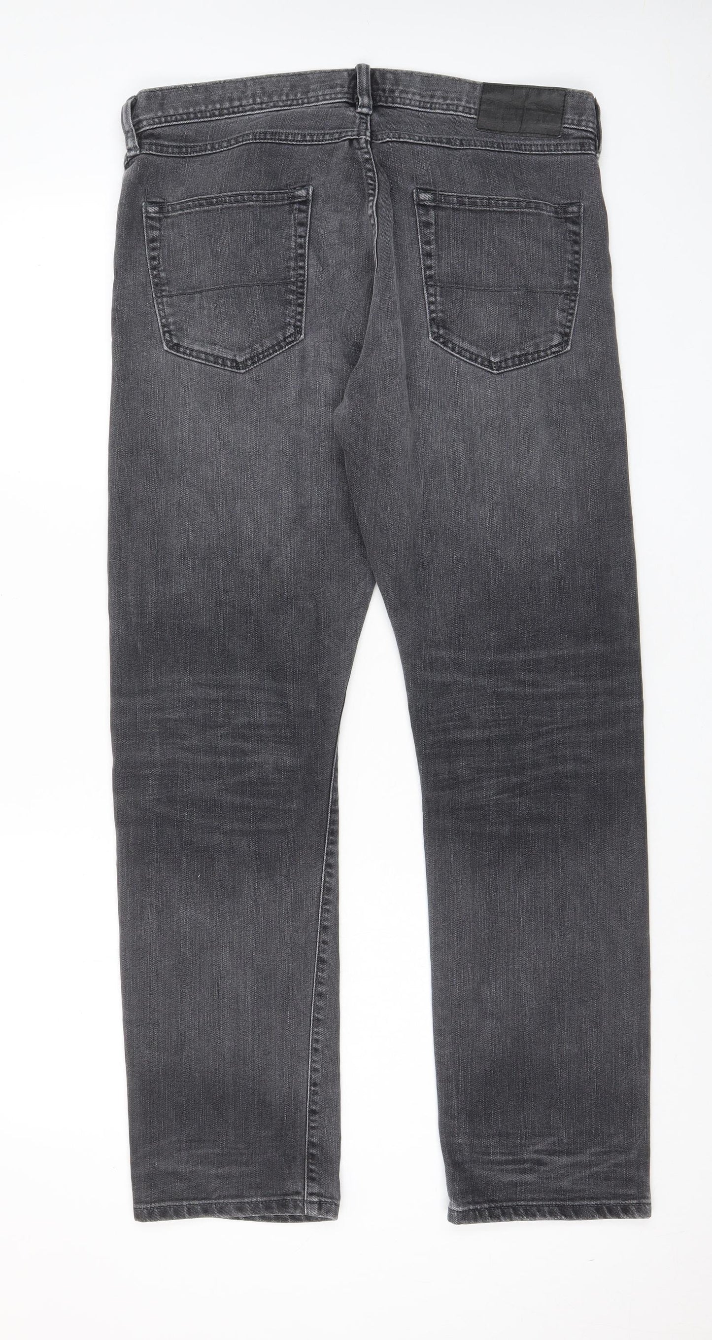 Marks and Spencer Mens Grey Cotton Straight Jeans Size 34 in L31 in Relaxed Zip - Pockets