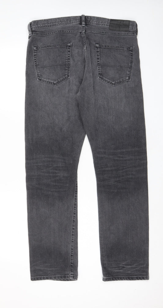 Marks and Spencer Mens Grey Cotton Straight Jeans Size 34 in L31 in Relaxed Zip - Pockets