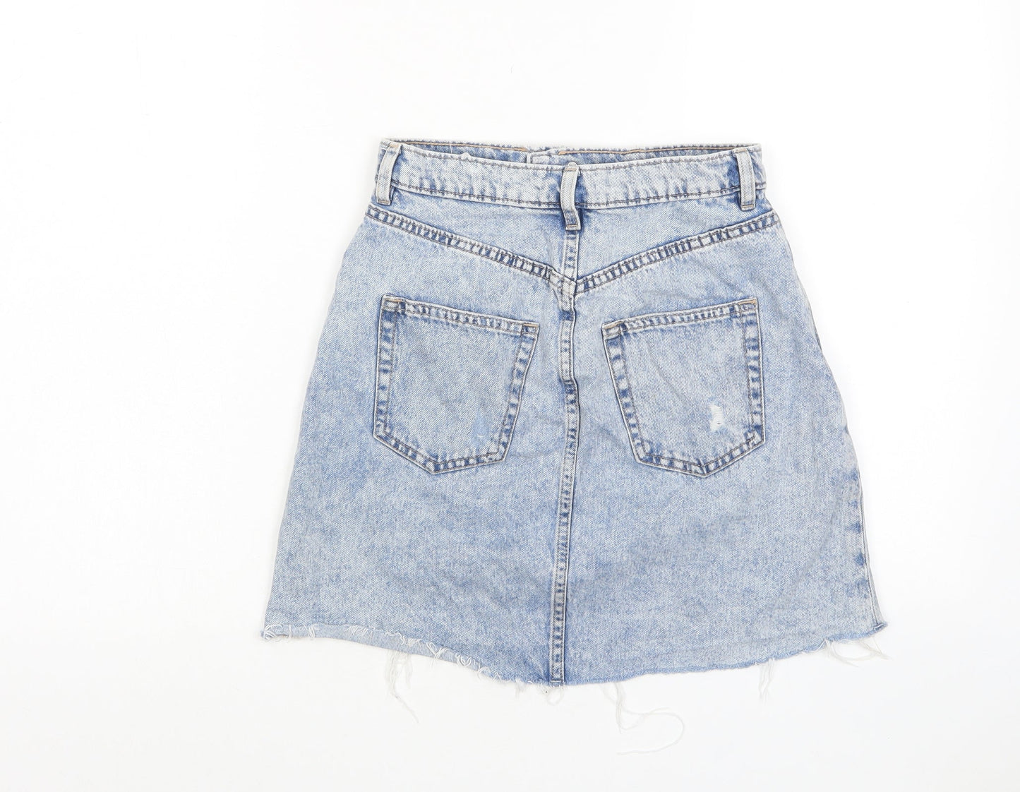 H&M Womens Blue Cotton A-Line Skirt Size 6 Zip - Distressed, Pockets