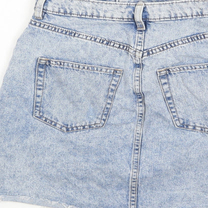 H&M Womens Blue Cotton A-Line Skirt Size 6 Zip - Distressed, Pockets