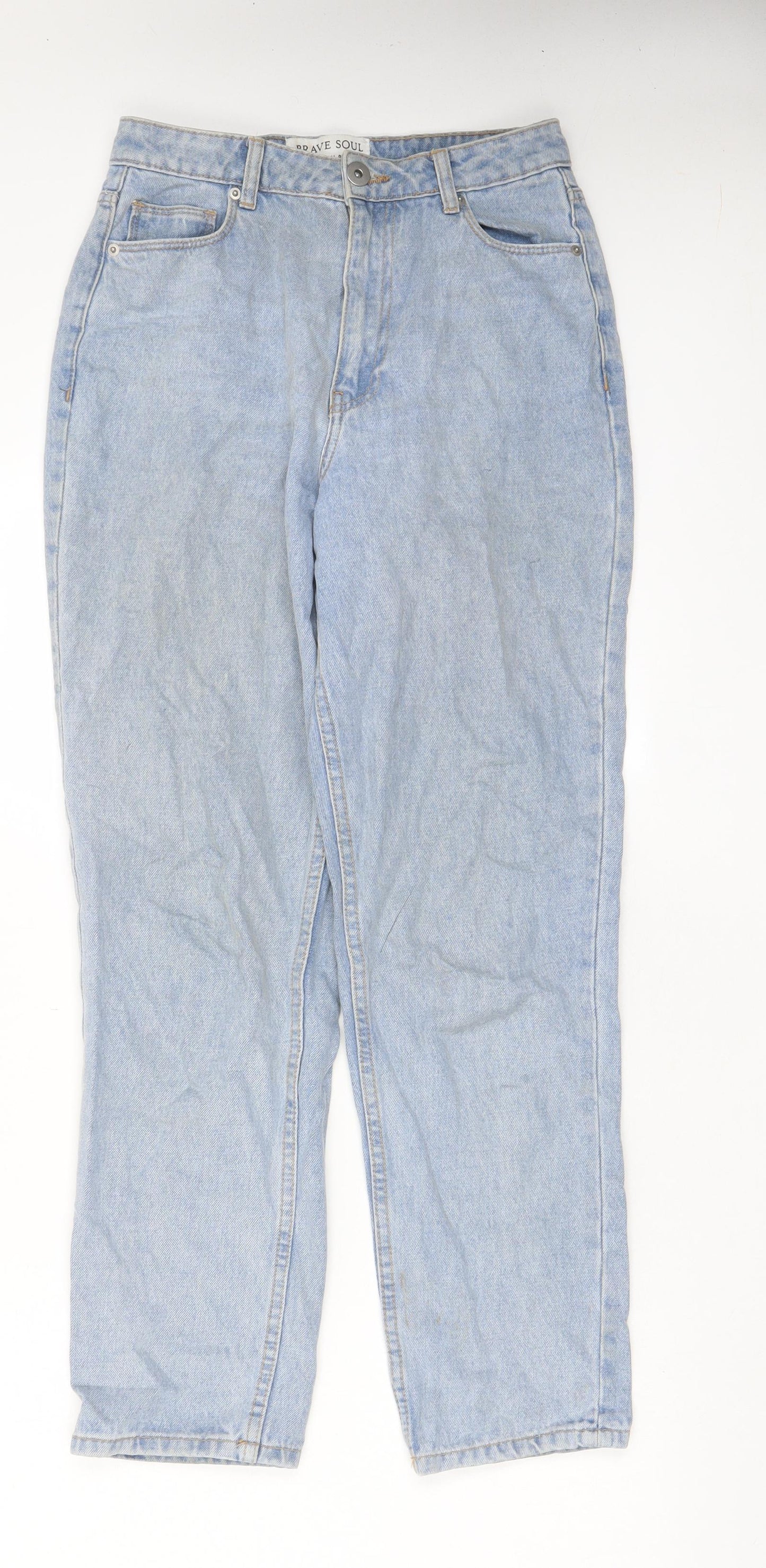 Brave Soul Womens Blue Cotton Straight Jeans Size 10 L28 in Regular Zip - Pockets